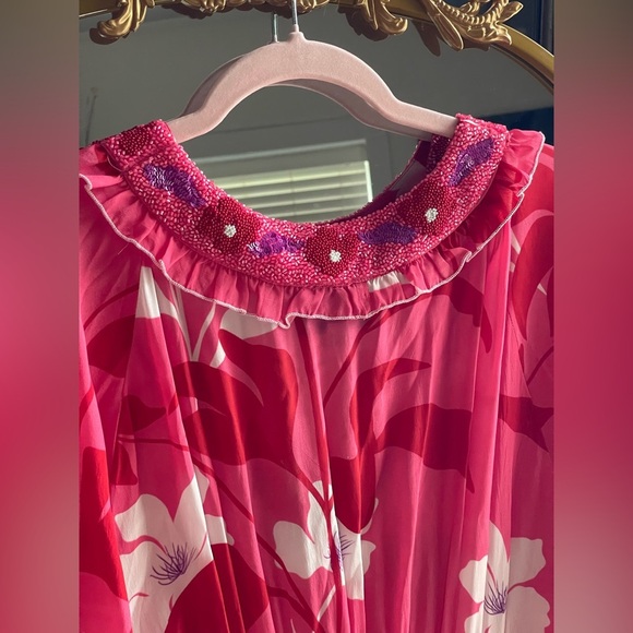 NWOT TAJ by Sabrina Crippa EVI Floral Pink Beaded V Neck Mini Dress - Picture 7 of 9